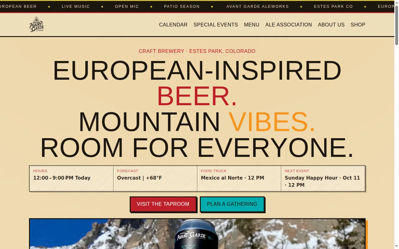 Avant Garde Aleworks' public brewery homepage