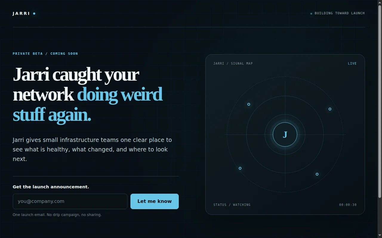 Jarri's public private-beta announcement page